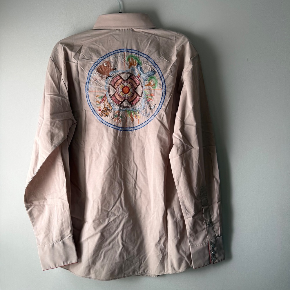 Vintage NWOT Rocking K Ranchwear Kennington Western Shirt Mens L Tan Embroidered